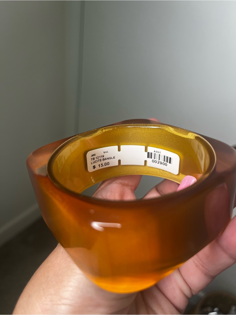 NWT Lucite Amber Resin Bangle Bracelet - Amber Gold Tones